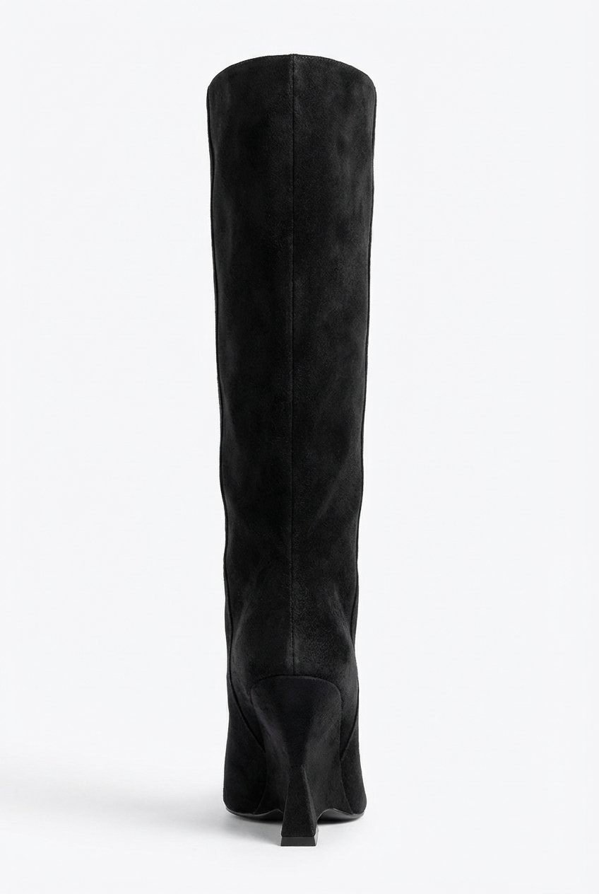 Botte haute noir Daim Synthétique Femme - Talon géométrique, bout pointu