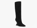 Botte haute noir Daim Synthétique Femme - Talon géométrique, bout pointu