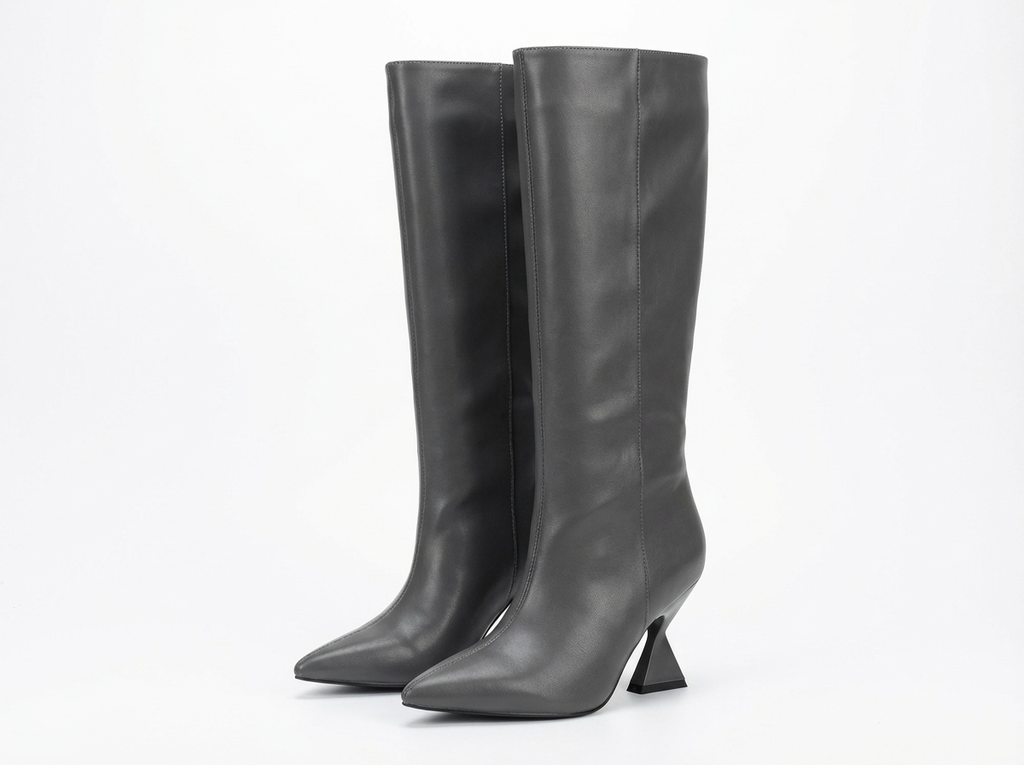 Botte haute gris Synthétique Femme - Talon inversé