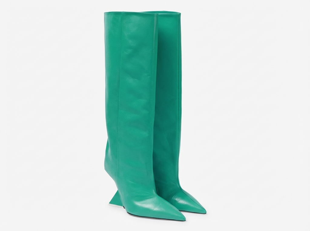 Botte haute vert Synthétique Femme - Bout pointu