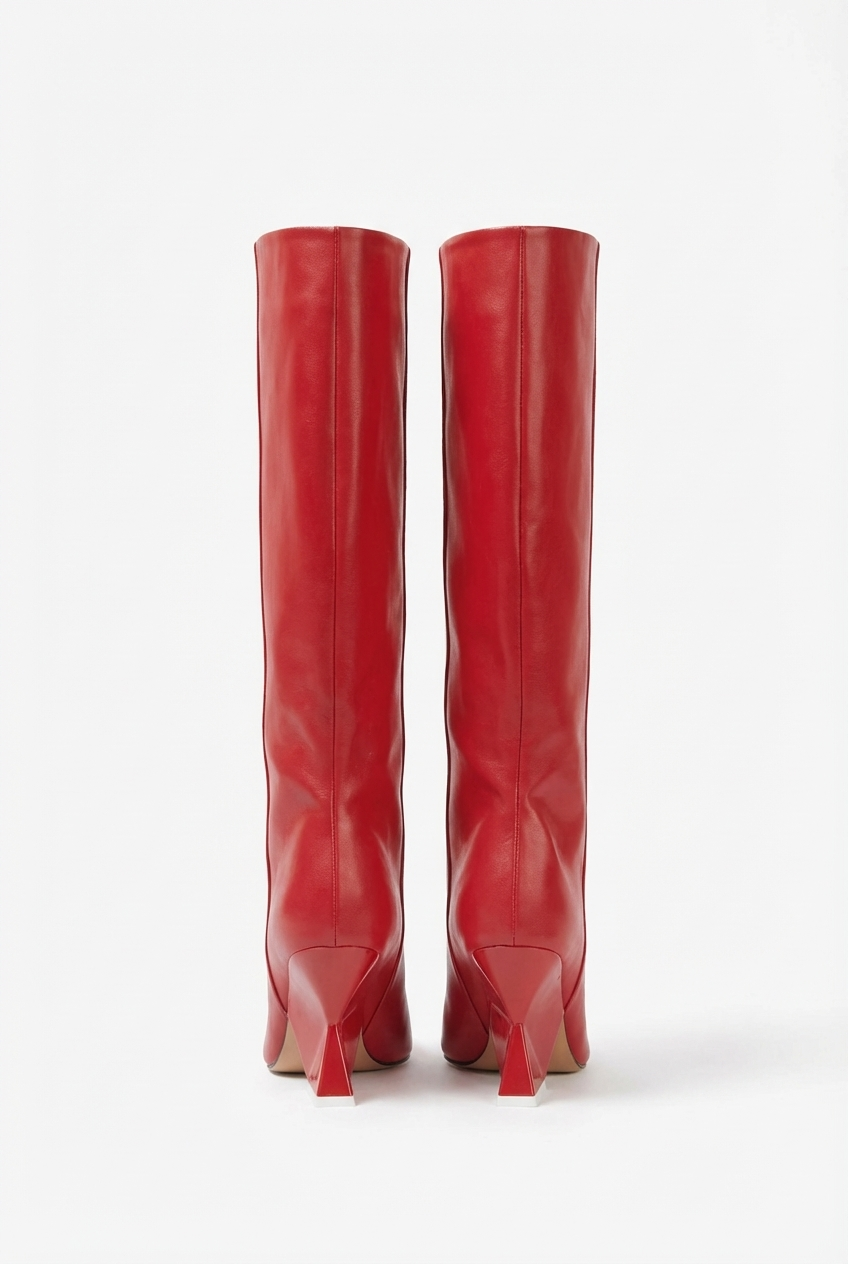 Botte haute rouge Synthétique Femme - Bout pointu, talon angulaire