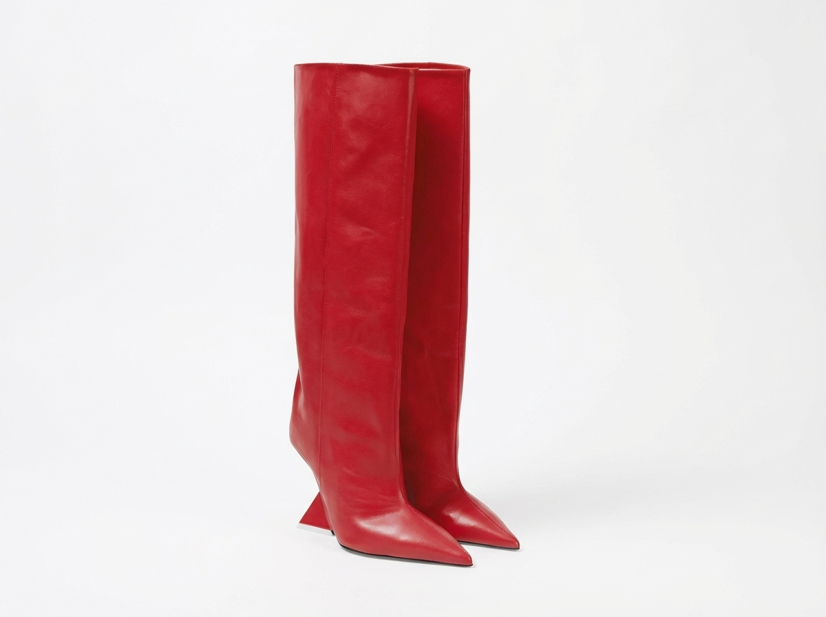 Botte haute rouge Synthétique Femme - Bout pointu, talon angulaire
