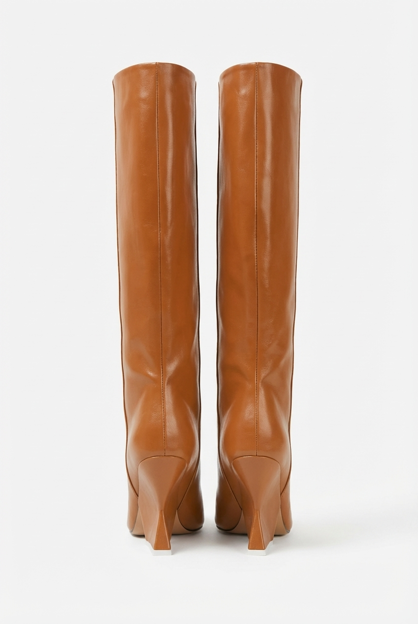 Botte haute camel Synthétique Femme - Bout pointu, talon géométrique