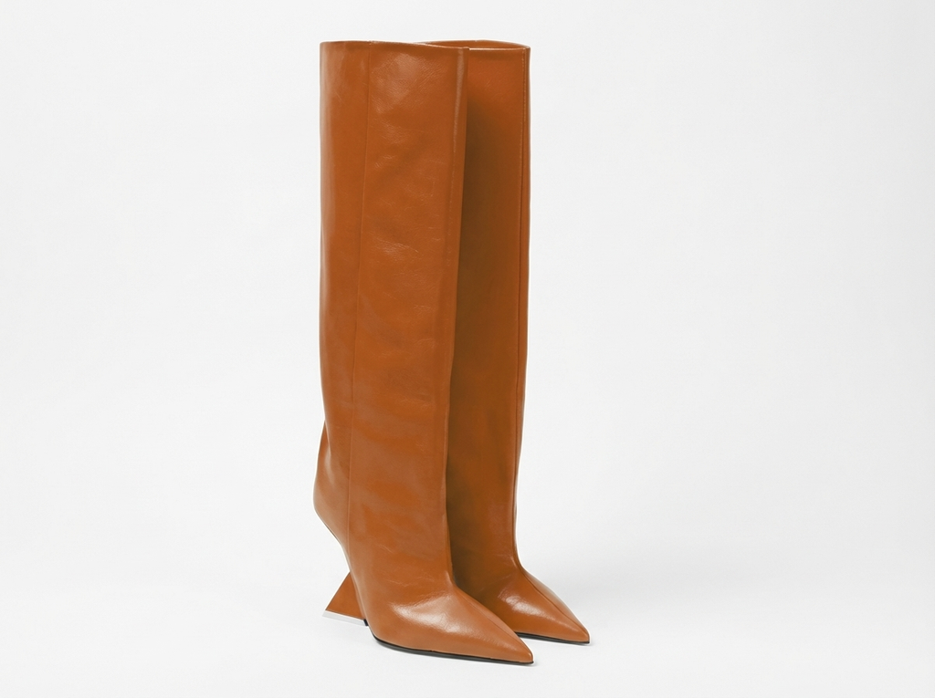 Botte haute camel Synthétique Femme - Bout pointu, talon géométrique