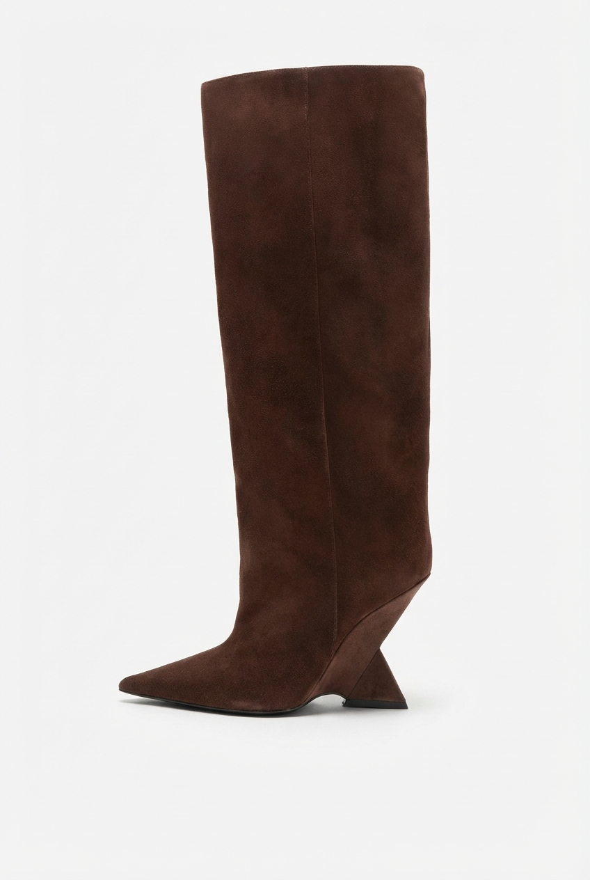 Botte haute marron foncé Daim Femme - Sans ornement