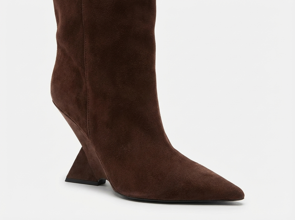 Botte haute marron foncé Daim Femme - Sans ornement
