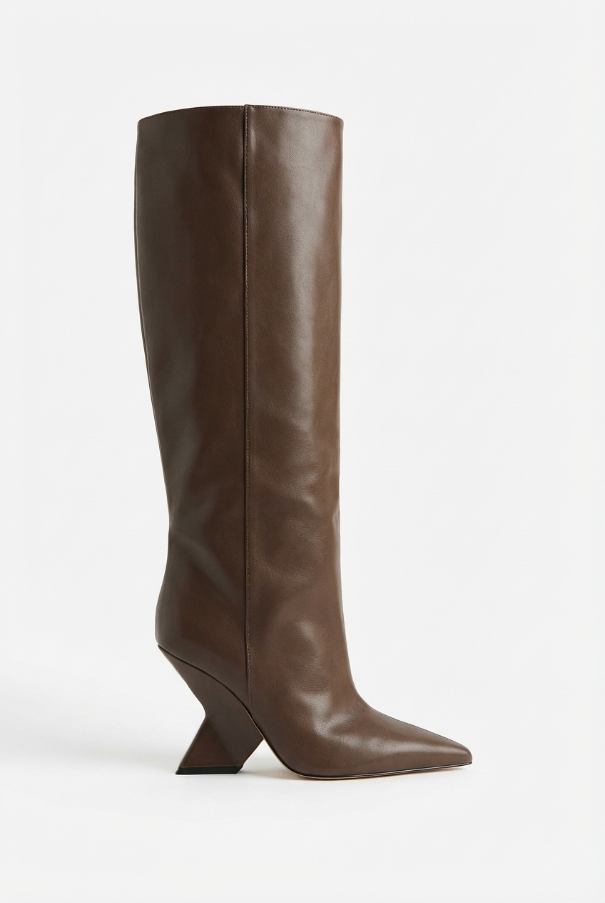Botte haute marron Synthétique Femme - Talon angulaire, bout pointu