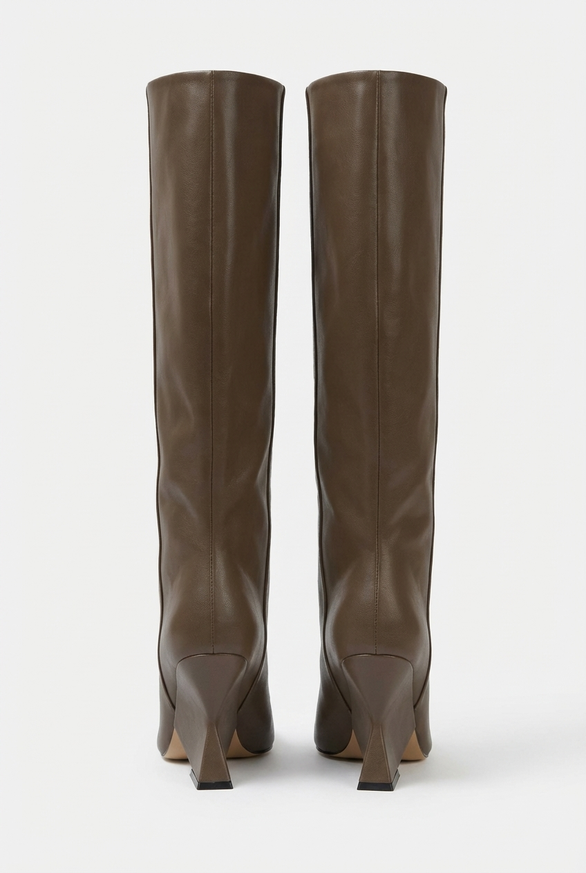 Botte haute marron Synthétique Femme - Talon angulaire, bout pointu