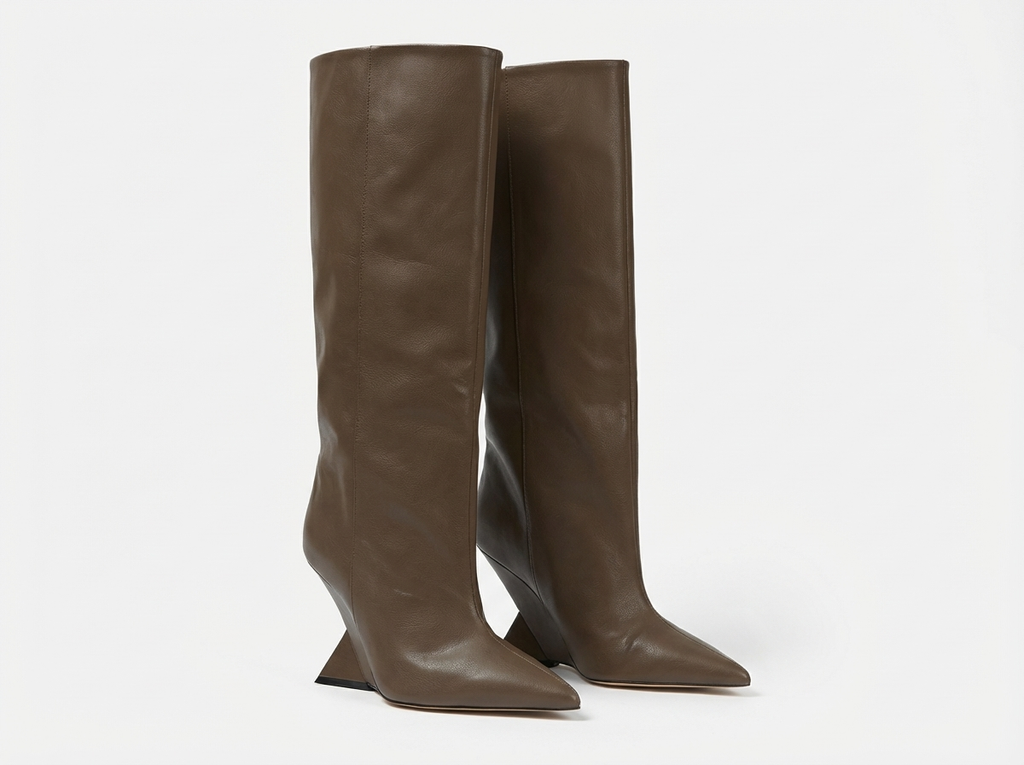 Botte haute marron Synthétique Femme - Talon angulaire, bout pointu