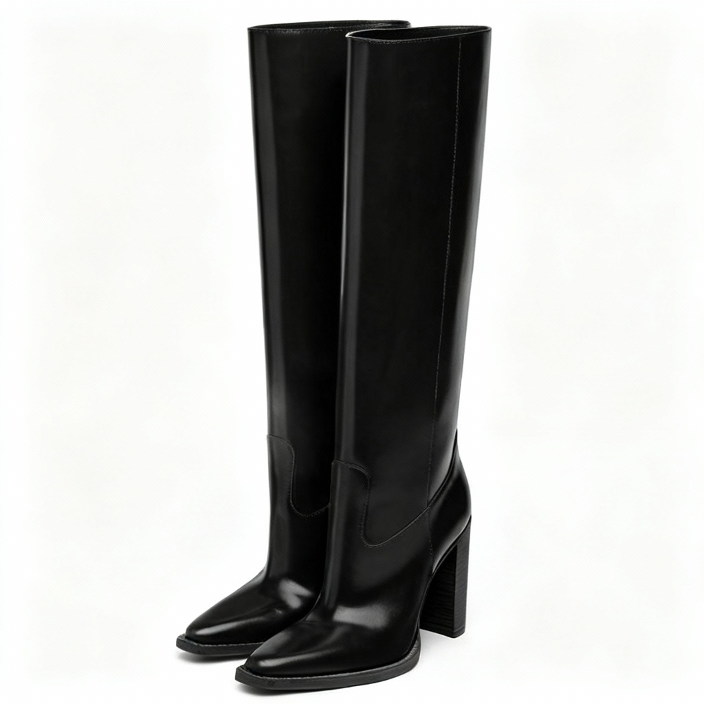 Botte haute noir Synthétique Femme - Talon bloc, bout carré