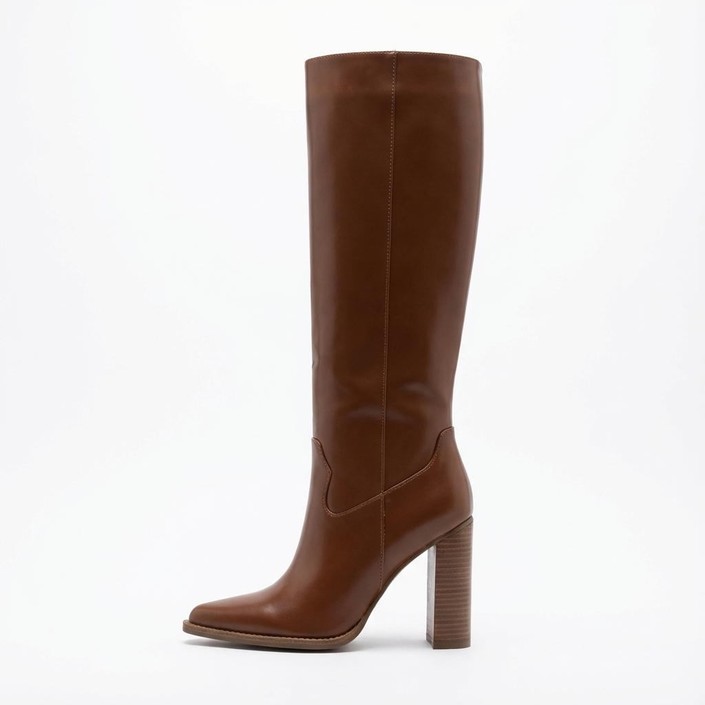 Botte haute marron Synthétique Femme - Talon bois, découpe western