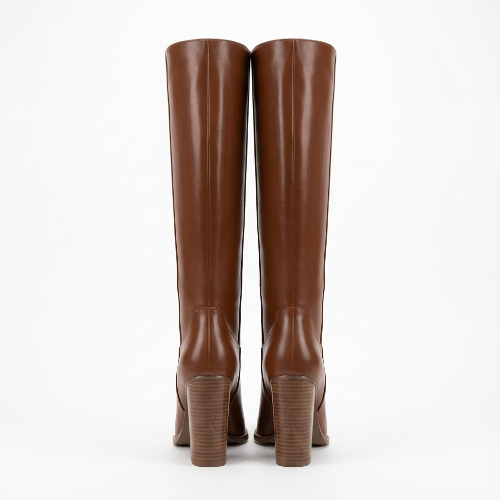 Botte haute marron Synthétique Femme - Talon bois, découpe western