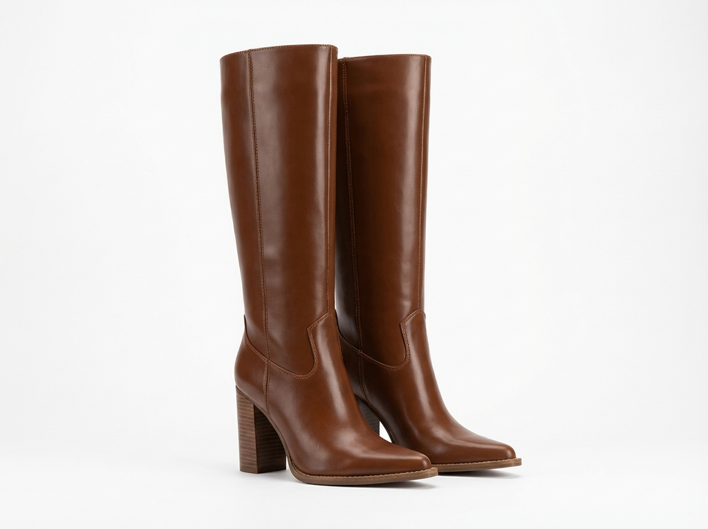 Botte haute marron Synthétique Femme - Talon bois, découpe western