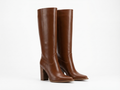 Botte haute marron Synthétique Femme - Talon bois, découpe western