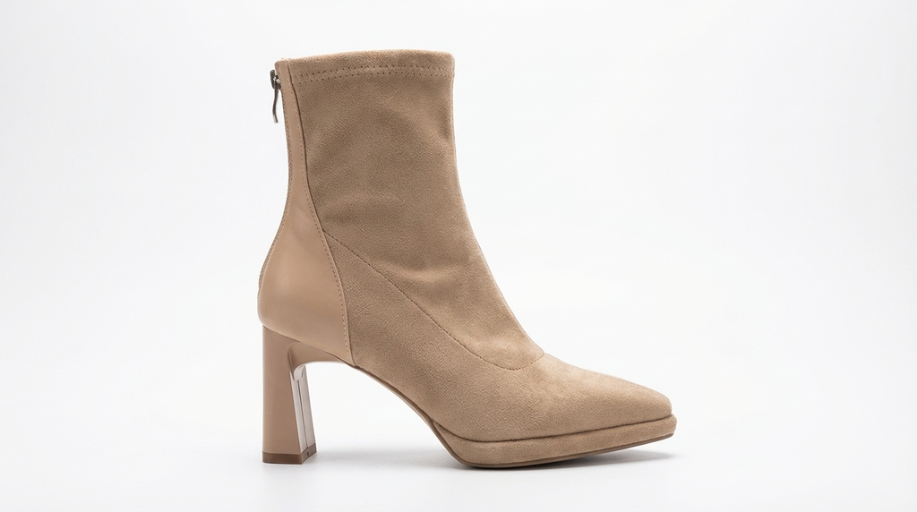 Bottine beige Daim Synthétique Femme - Talon carré