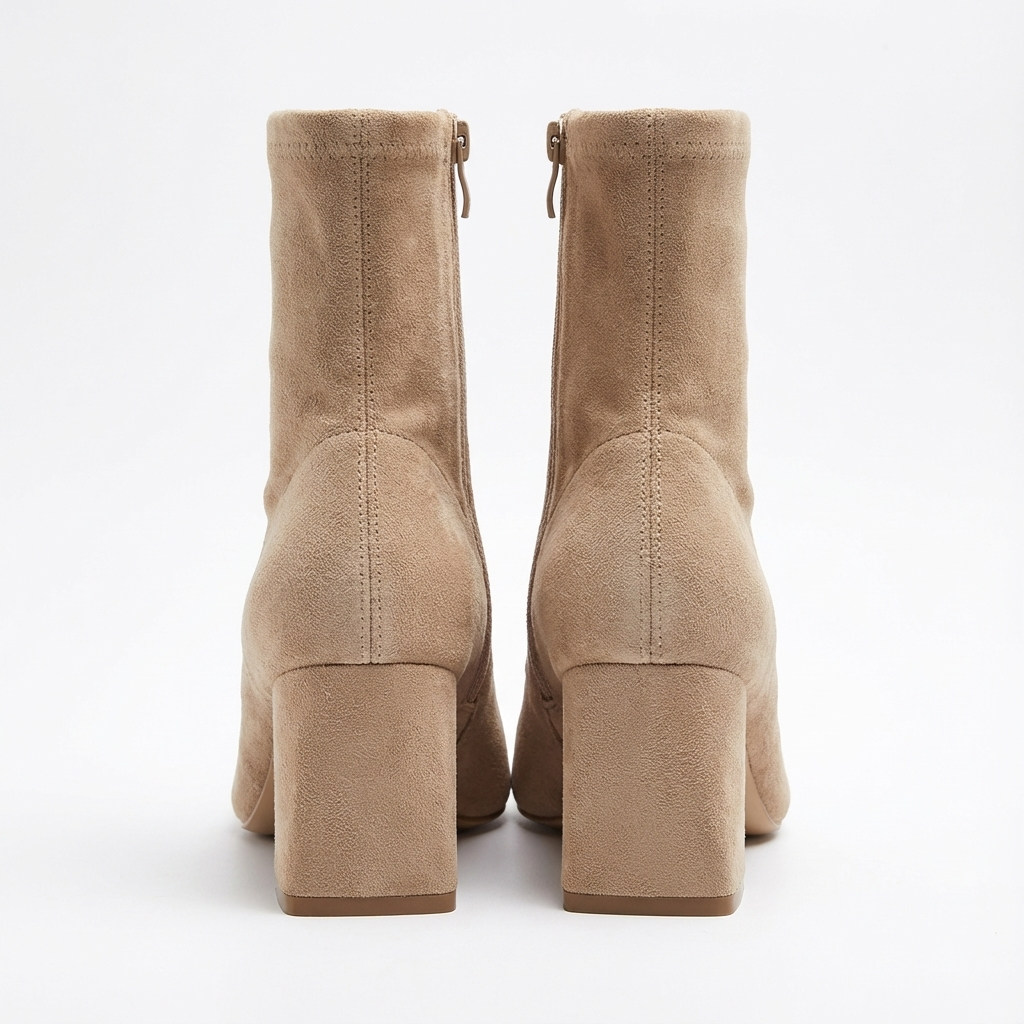 Bottine beige Daim Synthétique Femme - Talon carré
