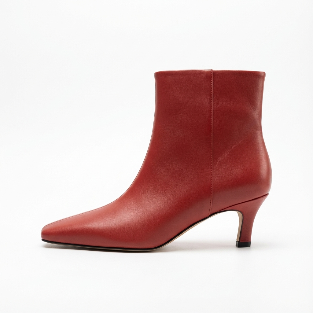 Bottine haute rouge Cuir Femme - Bout carré