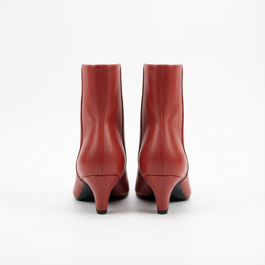 Bottine haute rouge Cuir Femme - Bout carré