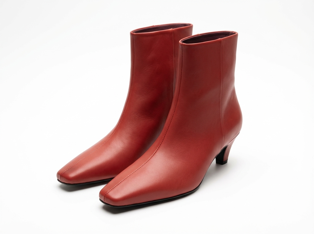 Bottine haute rouge Cuir Femme - Bout carré