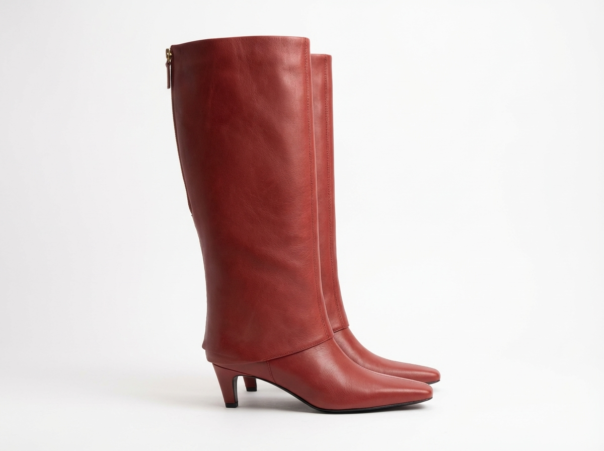 Botte haute rouge Cuir Femme - Bout pointu