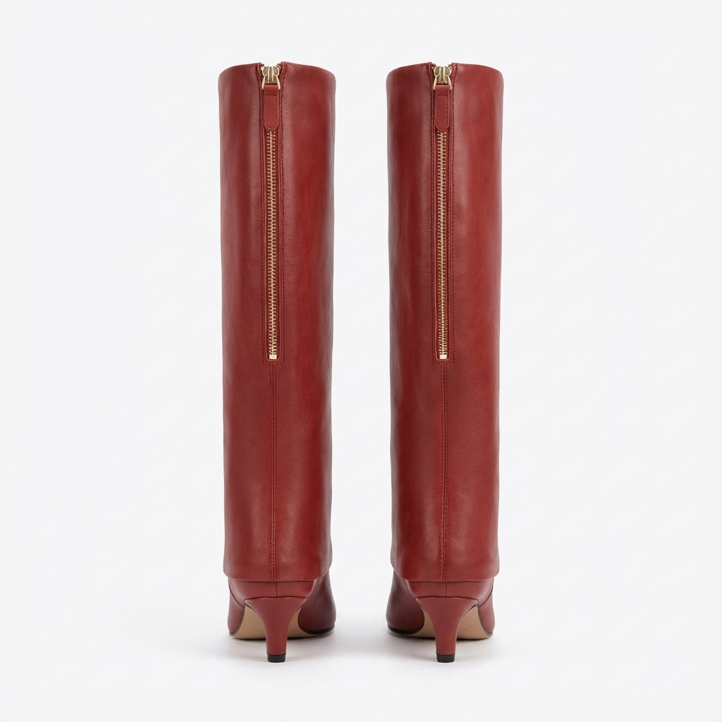 Botte haute rouge Cuir Femme - Bout pointu