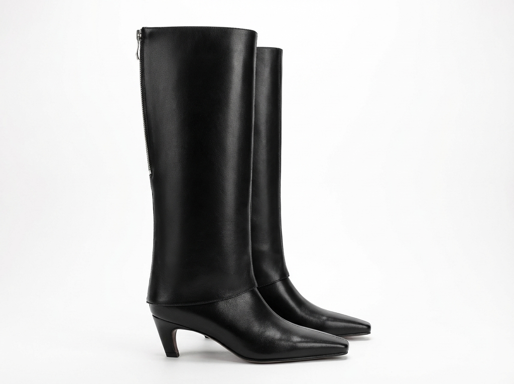 Botte haute noir Cuir Femme - Bout carré