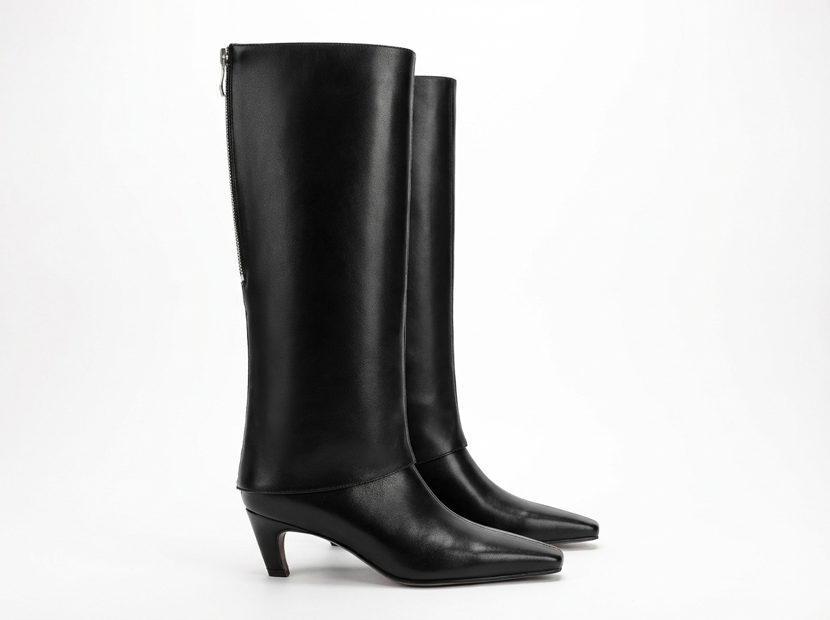 Botte haute noir Cuir Femme - Bout carré