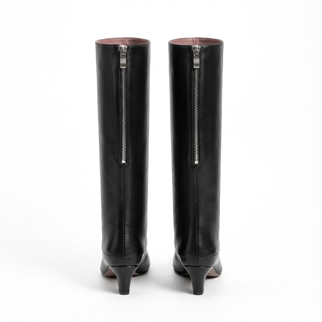 Botte haute noir Cuir Femme - Bout carré