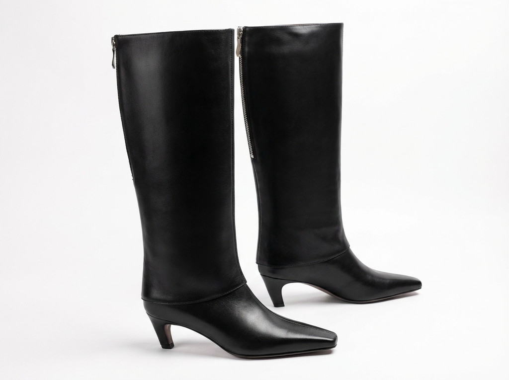 Botte haute noir Cuir Femme - Bout carré