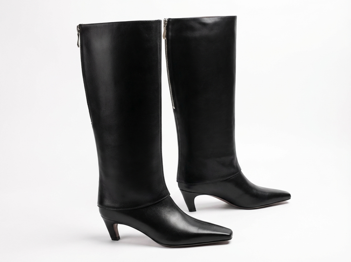 Botte haute noir Cuir Femme - Bout carré