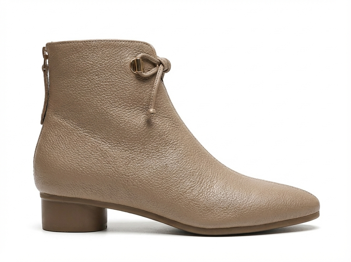 Bottine à talon marron clair Cuir Femme - Cuir grainé