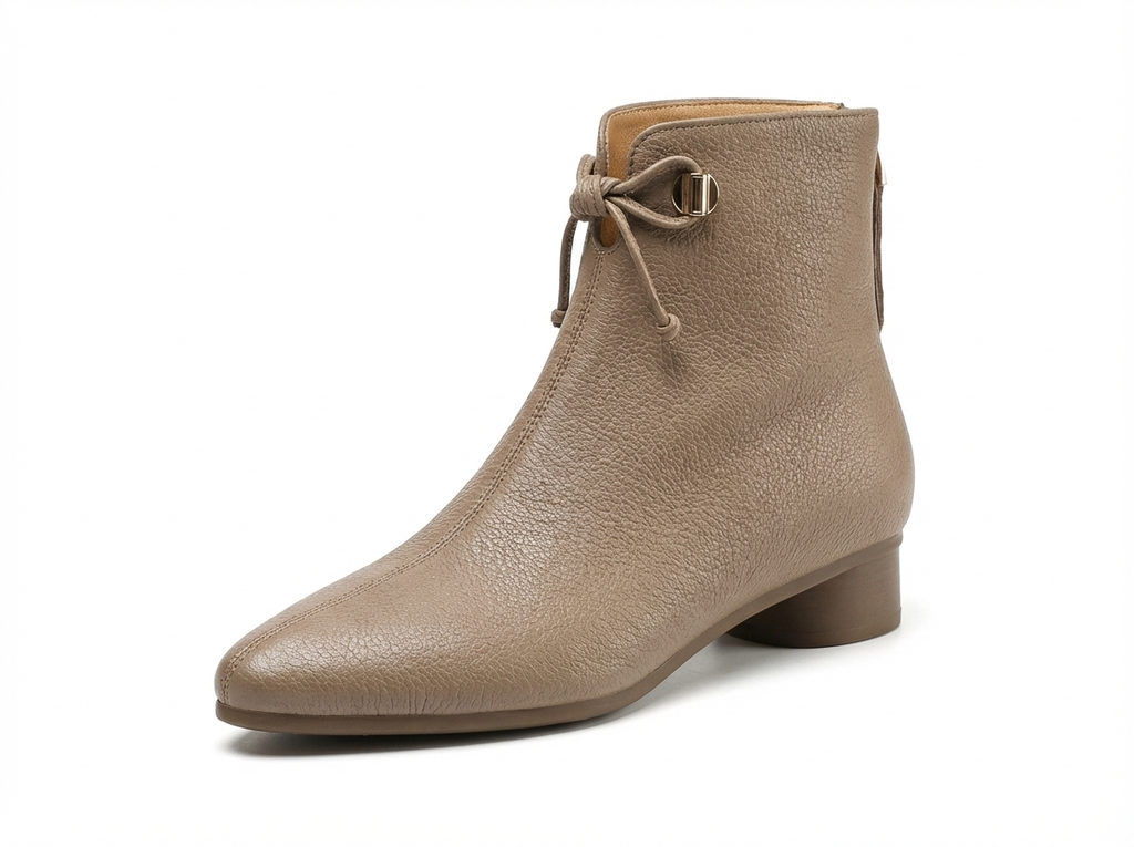 Bottine à talon marron clair Cuir Femme - Cuir grainé