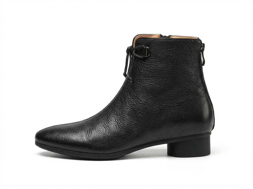 Bottine plate noir Cuir Femme - Nœud papillon
