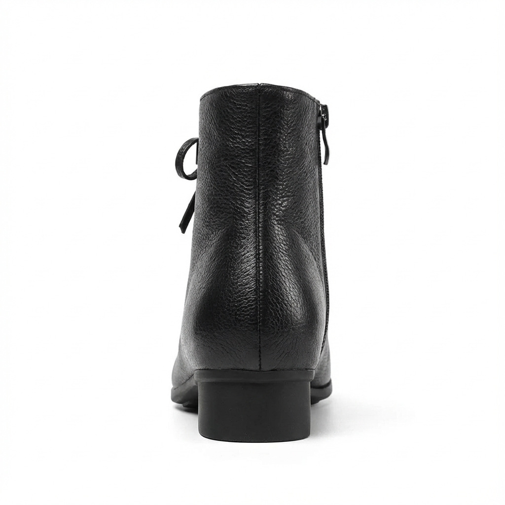 Bottine plate noir Cuir Femme - Nœud papillon