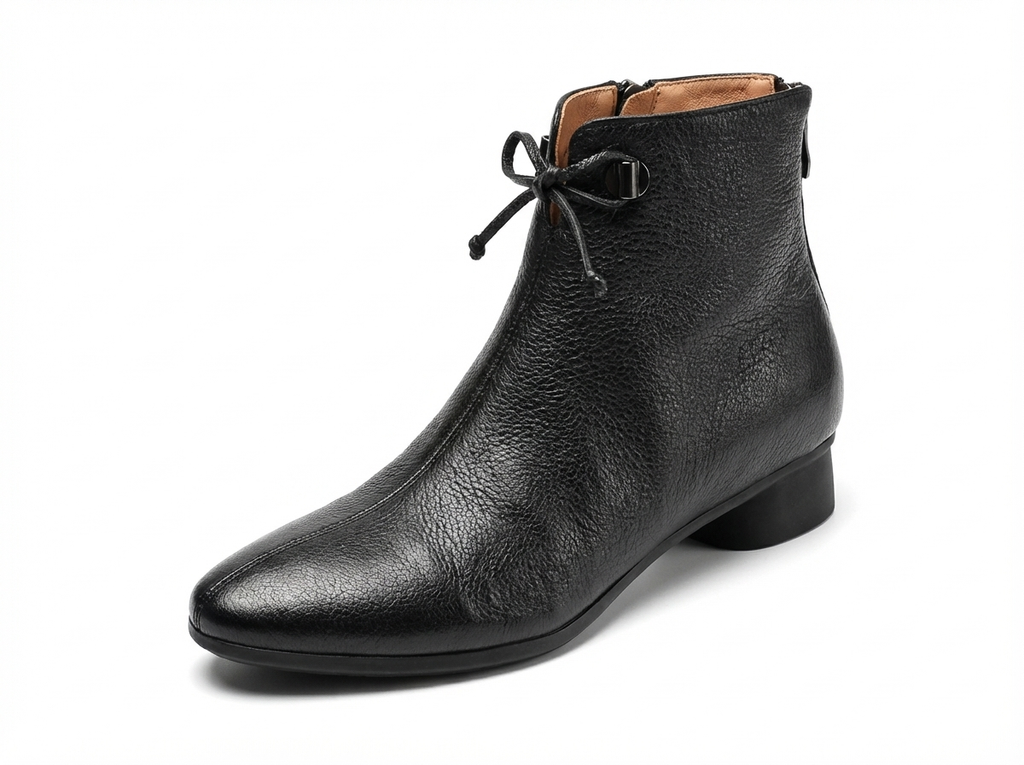 Bottine plate noir Cuir Femme - Nœud papillon