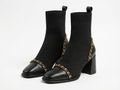 Bottine haute noir Synthétique Femme - Chaînes dorées, bout carré