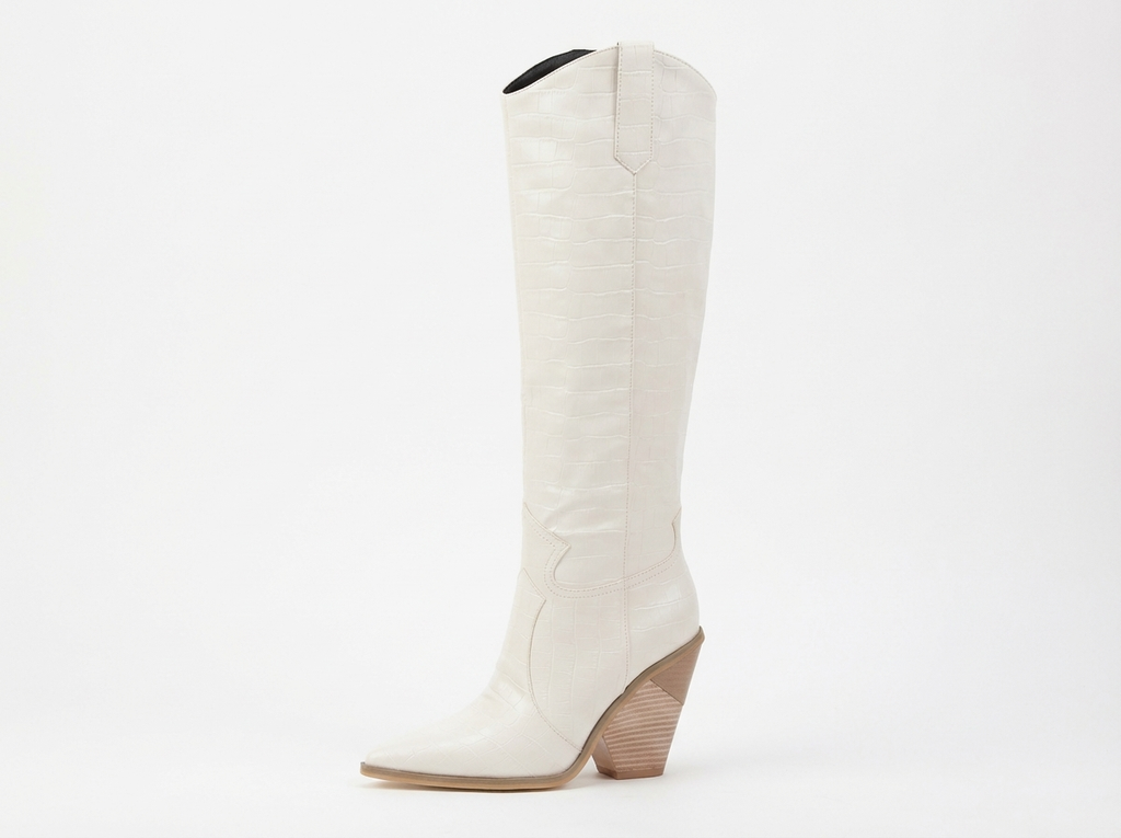 Santiag haute blanc Synthétique Femme - Talon compensé, motif python