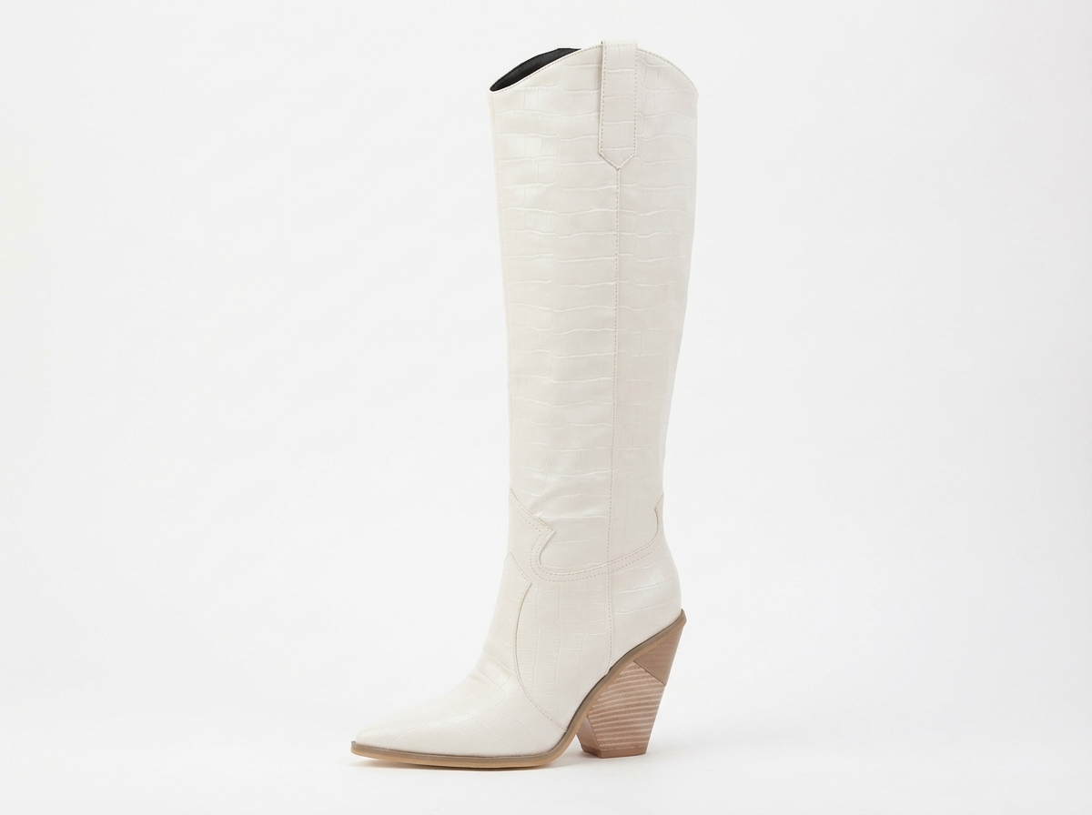 Santiag haute blanc Synthétique Femme - Talon compensé, motif python
