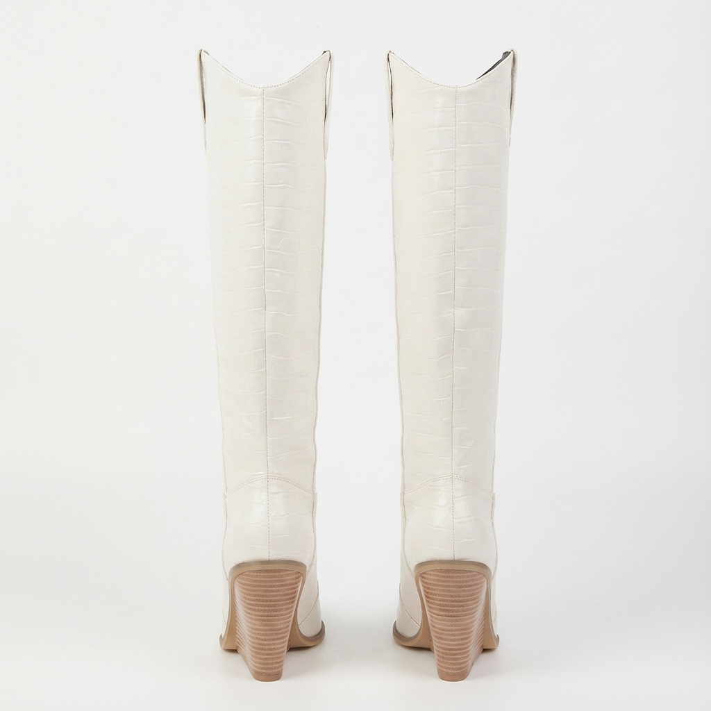 Santiag haute blanc Synthétique Femme - Talon compensé, motif python