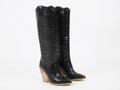 Santiag haute noir Synthétique Femme - Motif croco, talon clair