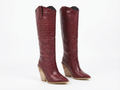 Santiag haute rouge Synthétique Femme - Effet crocodile, talon incliné