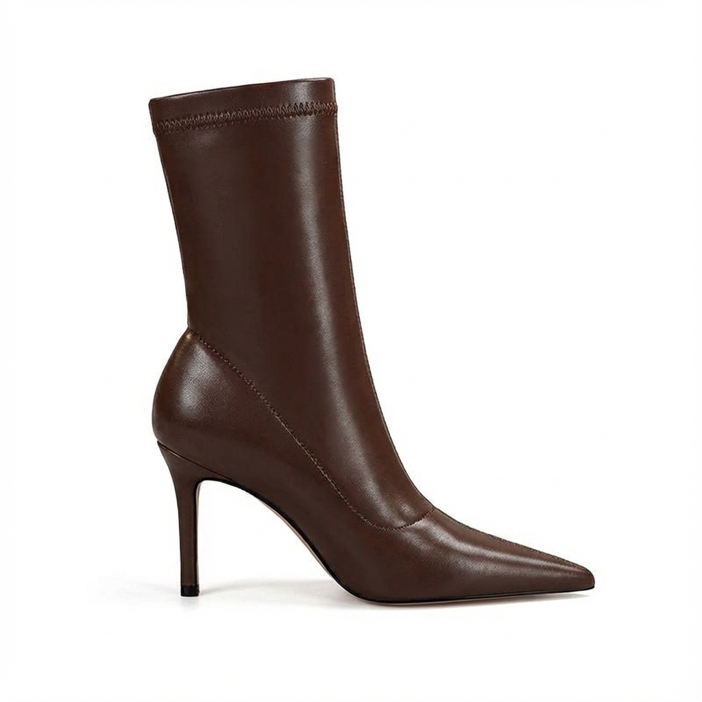 Botte haute marron Simili Cuir Femme - Bout pointu, talon aiguille