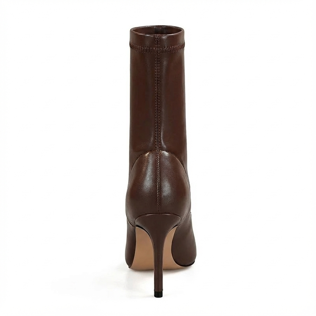 Botte haute marron Simili Cuir Femme - Bout pointu, talon aiguille