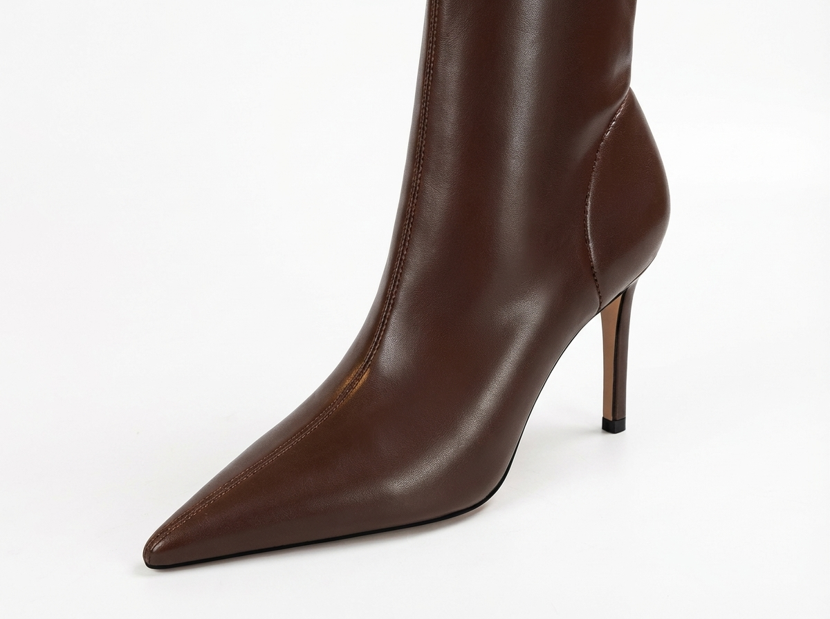 Botte haute marron Simili Cuir Femme - Bout pointu, talon aiguille