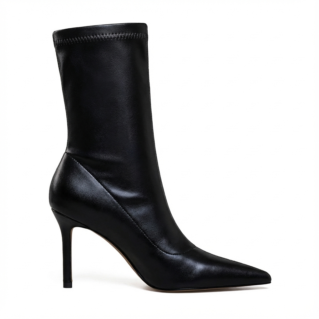 Bottine à talon noir Simili Cuir Femme - Motif fourrure