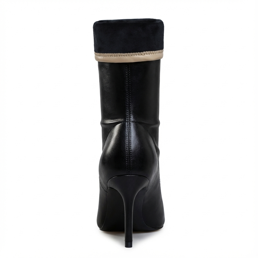 Bottine à talon noir Simili Cuir Femme - Motif fourrure