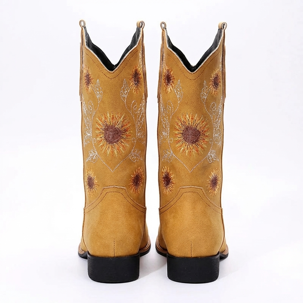 Santiag mi-haute jaune Simili Cuir Femme - Broderies florales
