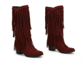 Santiag mi-haute marron foncé Simili Cuir Femme - Franges longues