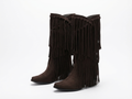 Santiag mi-haute marron foncé Simili Cuir Femme - Franges longues, style rétro