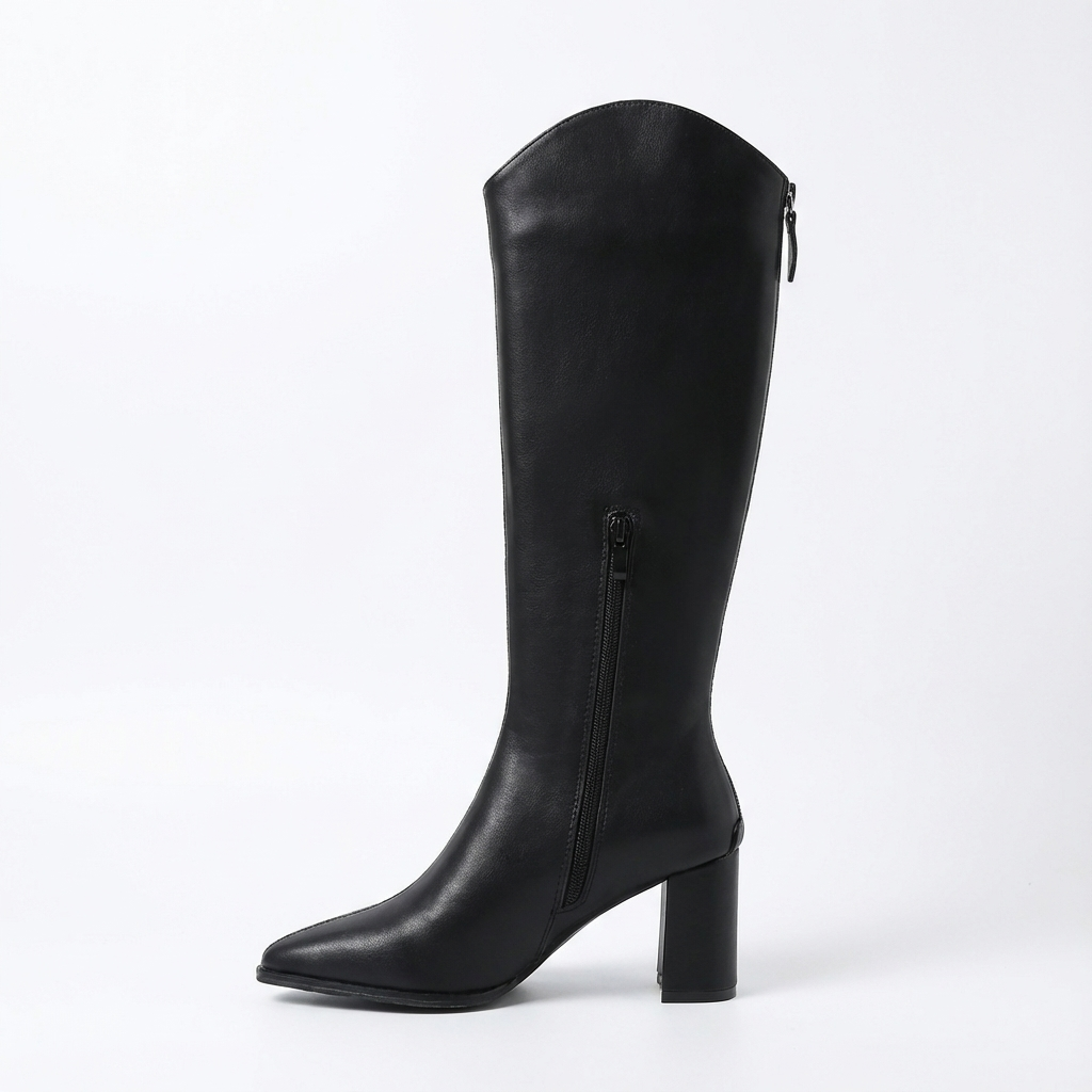 Botte haute noir Simili Cuir Femme - Style cowboy